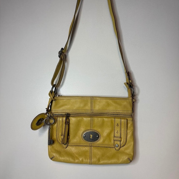 Vintage Fossil Yellow Leather Maddox Shoulder Cross Body Bag Purse Crossbody - Picture 1 of 6